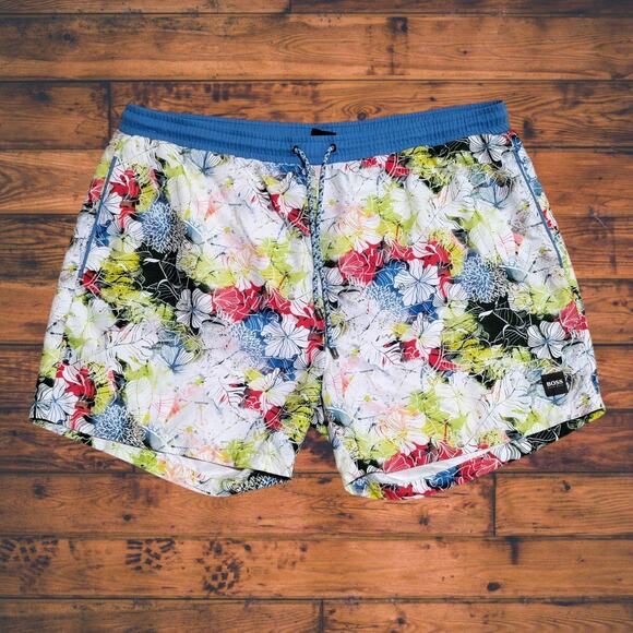 Hugo Boss Piranha 5" Swim Short Trunk Mens XXL Tropical Hawaiian Colorful Floral - Picture 1 of 16